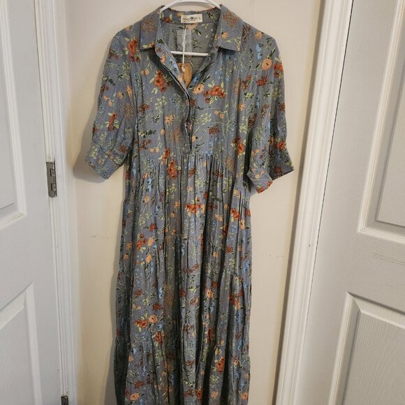 NATURAL LIFE Rebecca Dress Floral Gray and Orange Floral Dress. Large NWT - Picture 2 of 5
